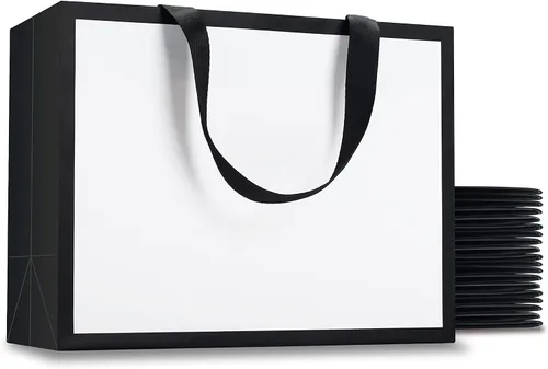 Miniatura 10 de Bolsas de regalo blancas con marco dorado, 20 unidades, 8 x 4.25 x 10.5 pulgadas, medianas y blancas y doradas, elegantes bolsas de regalo de lujo