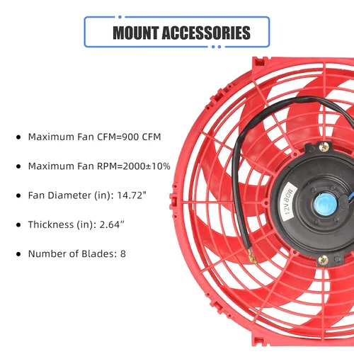 Miniatura 3 de Ventilador delgado de 12 pulgadas de empuje y tracción eléctrico de enfriamiento para radiador universal de alto rendimiento de 12V 80W motor