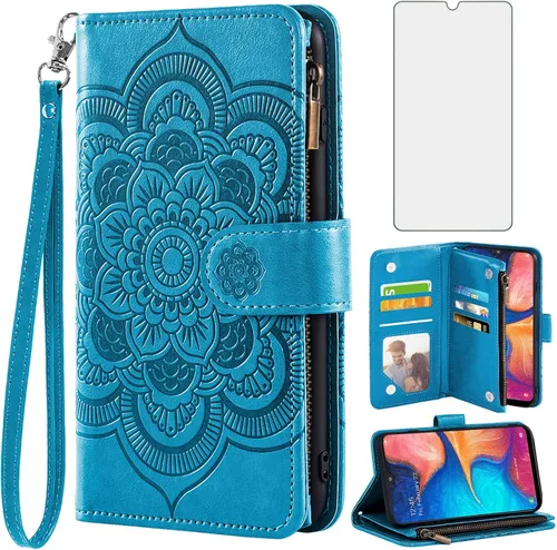 Asuwish Compatible con Samsung Galaxy A20 A30 - Funda tipo cartera y protector de pantalla de vidrio templado, soporte para tarjetas con tapa de