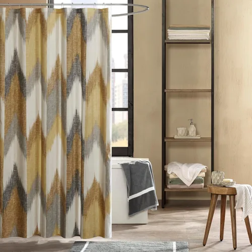 Miniatura 13 de INK+IVY Alpine - Cortina de ducha de algodón impresa con patrón abstracto moderno, lavable a máquina, decoración de baño para el hogar, 72 x 72 Azul
