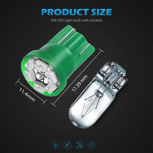 Miniatura 7 de Partsam T10 194 168 focos LED para tablero de instrumentos verdes con toma de bloqueo de giro, súper brillantes. Focos LED para panel