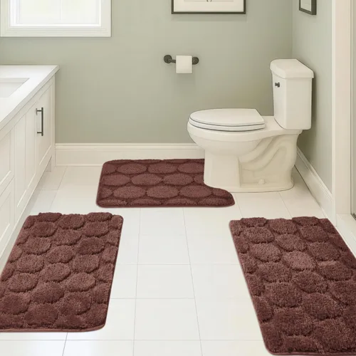 Miniatura 14 de Juego de 3 alfombras de baño suaves y absorbentes, peludas, suaves, antideslizantes, para ducha, bañera y bañera, lavables a máquina