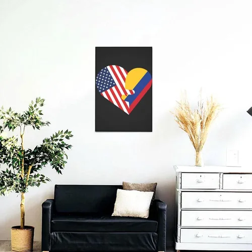 Miniatura 6 de Lienzo decorativo para pared, diseño de corazones, bandera de Estados Unidos y Colombia, decoración del hogar, 12 x 18 pulgadas