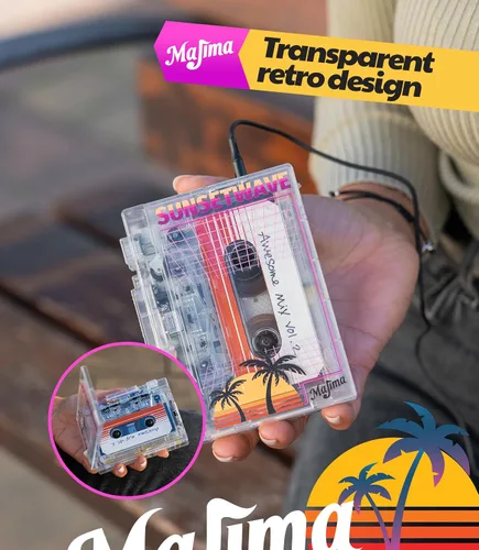 Miniatura 6 de Reproductor de cassette Bluetooth con radio FM, diseño portátil transparente, regalo de audio retro, compatible con alimentación USB o pilas AA