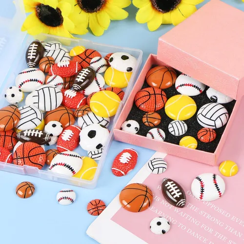 Miniatura 5 de 56 bolas deportivas de resina para manualidades, con parte trasera plana, adornos de temática deportiva, fútbol, baloncesto, béisbol, voleibol
