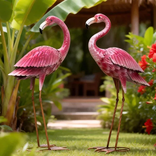 Miniatura 10 de Kircust Estatuas y esculturas de jardín de flamencos, estatua de metal para exteriores, adornos grandes de flamenco rosa para el hogar, patio