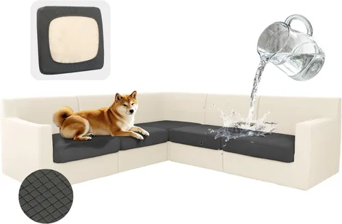 Miniatura 10 de ALIECOM Fundas 100% impermeables para sofá seccional esquinero en forma de L, fundas de cojín de jacquard elásticas para mascotas y perros