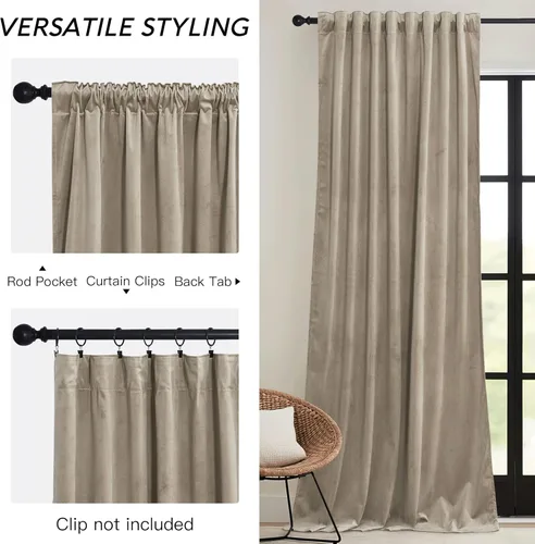 Miniatura 3 de RYB HOME - Cortinas de terciopelo beige camel, oscurece habitación, múltiples opciones de montaje, fondo de felpa resistente, para dormitorio