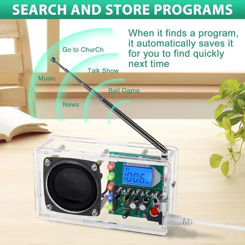 Miniatura 3 de ICSTATION - Kit de soldadura de radio FM, kit de radio DIY con luces LED intermitentes, pantalla LCD FM 76-108MHz, kit de radio FM con conector