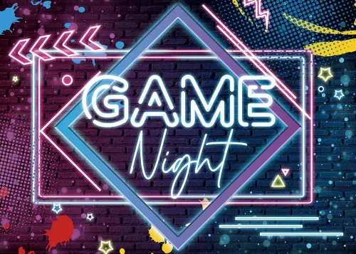 Miniatura 7 de Fondos de fotografía con temática de noche de juegos, fondo de fotos de neón brillante, 5 x 3 pies, para juegos en fiestas de cumpleaños, pijamadas