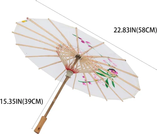 Miniatura 3 de Sombrilla japonesa china de 22" para niños, para bodas, fotografía, disfraces, cosplay, decoración y otros eventos Blanco