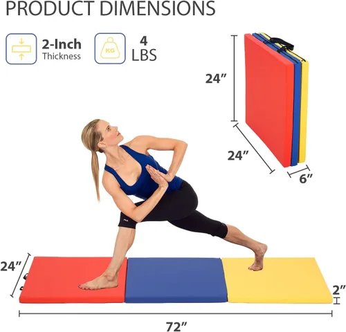 Miniatura 6 de Colchoneta de gimnasia para acrobacias, plegable, tapete de ejercicio para niños, adultos, tapete de yoga de piel sintética con asas de transporte