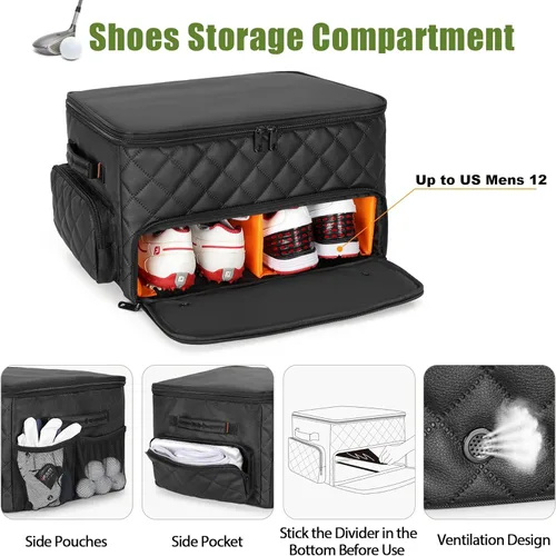 Miniatura 3 de PGmoon Organizador de maletero de golf de 2 capas, organizador de almacenamiento de carrito de golf con compartimento ventilado individual para 2