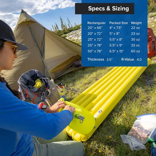 Miniatura 5 de Big Agnes Divide - Almohadilla para dormir ligera, compacta, con cámara de aire, pequeña, verde oliva cálido