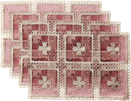 Violet Linen Blossom - Juego de 4 manteles individuales decorativos de poliéster bordados de poliéster con patrón exquisito, 12 x 18 pulgadas, color