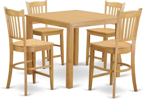 East West Furniture CFGR5-OAK-W - Juego de mesa de comedor de 5 piezas de altura para mostrador de cocina, incluye una mesa de comedor cuadrada y 4