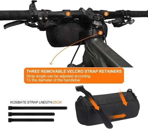 Miniatura 2 de KOSIBATE Bolsa para manillar de bicicleta con correa para el hombro, bicicletas de carretera de montaña, bolsa frontal de almacenamiento (negro)
