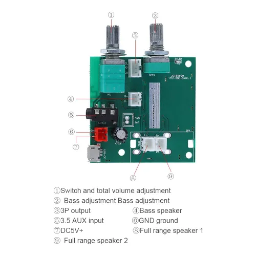 Miniatura 4 de Tablero amplificador de potencia de 2.1 canales, 20 W (bajo 10 W y subcaja 10 W (5 W x 2) Bluetooth 5.0 5 V módulo de placa de amplificador digital