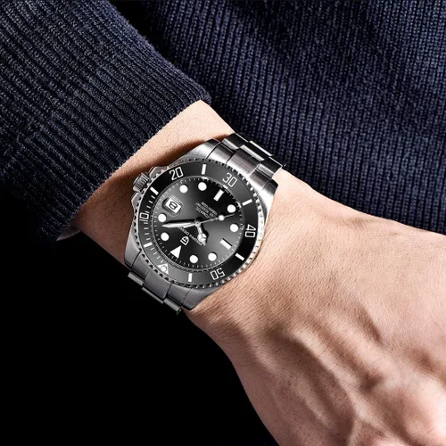 Miniatura 3 de Pagani Design - Reloj clásico mecánico de movimiento japonés automático impermeable de acero inoxidable para hombre Negro