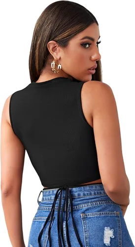 Miniatura 2 de SheIn Camiseta corta sin mangas con lazo cruzado en la espalda para mujer