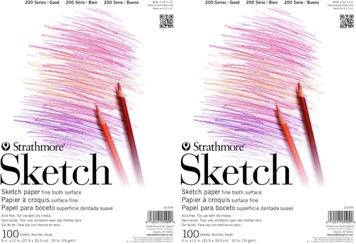 Strathmore Cuaderno de bocetos Serie 200, Bloc Encuadernado con Cinta, 9x12 pulgadas, 100 Hojas (50 libras/74g) - Papel de Artista para Adultos y