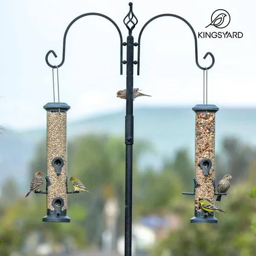 Miniatura 8 de Kingsyard Paquete de 2 alimentadores de tubo con 6 puertos de alimentación para colgar en exteriores, plástico duro de alta calidad resistente a