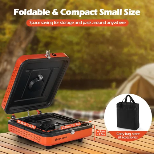 Miniatura 2 de Odoland Estufa Portátil de 2 Quemadores para Acampar de Propano 17000 BTU/h Estufa de Gas Plegable para Acampar en el Mochilero para Cocinar