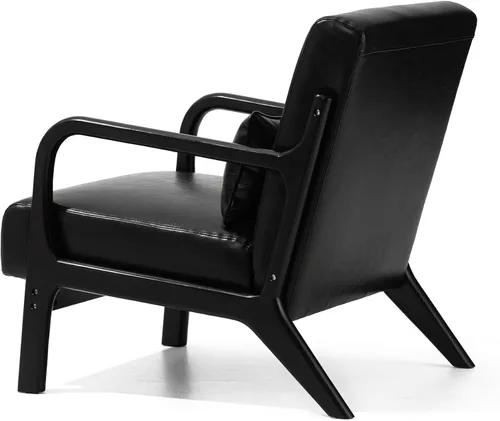 Miniatura 5 de Glitzhome Juego de 2 sillas Accent de mediados de siglo, color negro, silla individual de lectura, silla de salón de piel sintética PU
