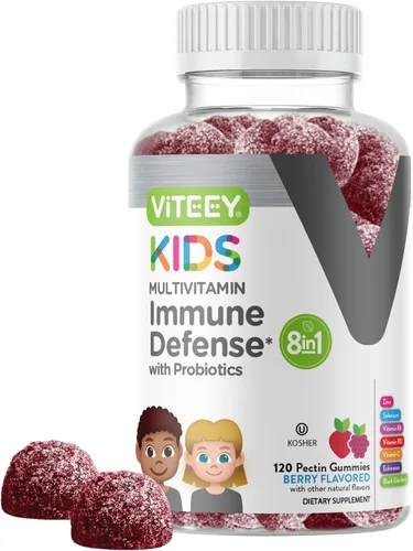Viteey Gomitas multivitamínicas para niños con probióticos, 8-1 vitaminas para niños para apoyo a la salud inmunológica con vitamina C, D3, B12, B6,