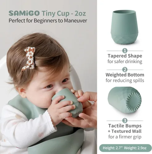 Miniatura 2 de SAMiGO Utensilios de silicona para bebés – Cucharas de autoalimentación y pequeña taza de entrenamiento – Suministros de destete LED para bebés