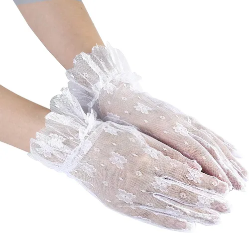 Ayliss Guantes de encaje para mujer, guantes cortos de boda, elegantes guantes florales de novia de los años 20, ópera, baile, fiesta de té, cosplay