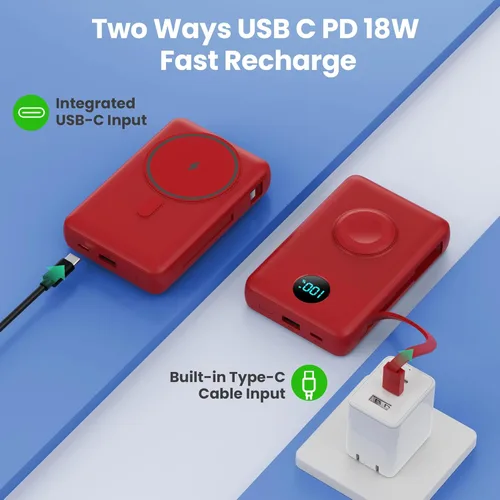 Miniatura 23 de Cargador portátil magnético de 10800 mAh para iPhone con cables integrados, cargador de batería inalámbrico 6 en 1 con cargador iWatch, pantalla LCD