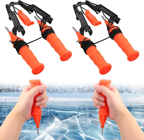 Miniatura 8 de Gisafai Juego de 4 púas retráctiles de seguridad sobre hielo para ICES pesca, patinaje, accesorios de equipo de emergencia, púas portátiles