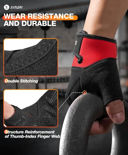 Miniatura 4 de SIMARI Guantes transpirables de entrenamiento para hombres y mujeres, guantes de levantamiento de pesas con acolchado, agarre, protección completa