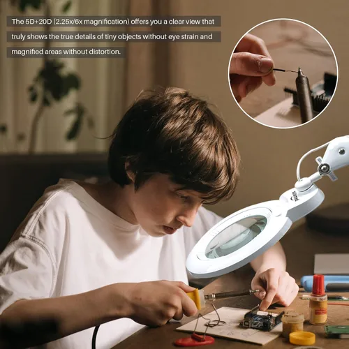 Miniatura 5 de Bifocals - Lámpara de escritorio con aumento con abrazadera, 5 dioptrías con 20 dioptrías, lente desmontable de 6 pulgadas y 120 luces LED, 3 modos