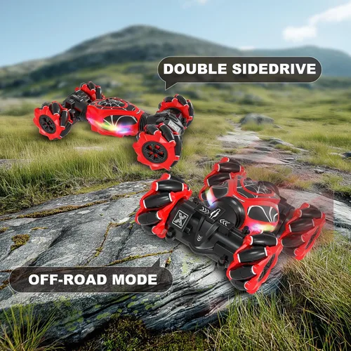 Miniatura 2 de Gesture Coche RC Rojo, 1:24 Alta Velocidad 4WD Coche de Acrobacias Transformable con Gestos y Control Remoto, Vehículo de Deriva con Rotación 360°