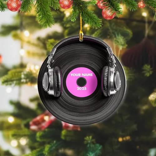 Miniatura 3 de Adorno de Navidad personalizado, máquina de discos de vinilo, adorno plano 2D, adorno para tocadiscos, instrumento musical, decoración de árbol