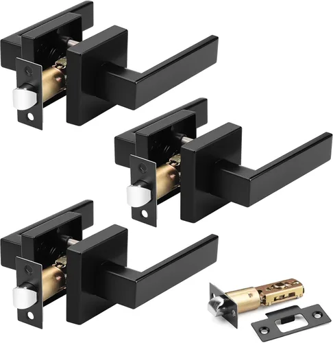 Miniatura 17 de Probrico - Juego de 5 manijas de puerta de paso resistentes para armarios y pasillos, juego de manijas de puerta sin llave de diseño cuadrado Oil