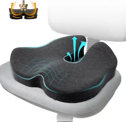 Cojín de asiento de espuma viscoelástica extragrande para silla de oficina, para soporte de espalda, alivio de la ciática y el coxis, almohada para