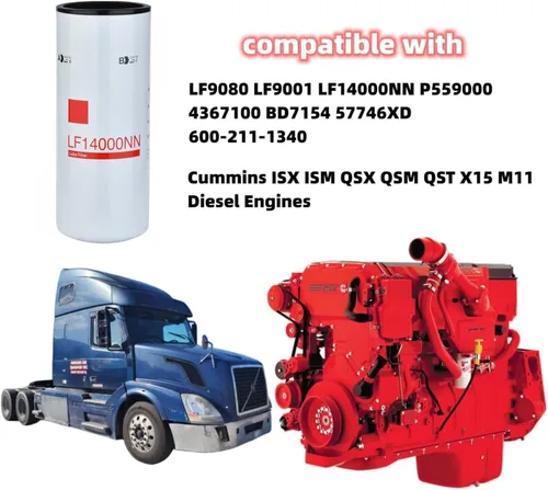 Miniatura 2 de LF14000NN Filtro de aceite/lubricante compatible con motores diesel Cummins ISX ISM QSX QSM QST X15 M11 compatible con LF9080 LF9001 LF14000NN
