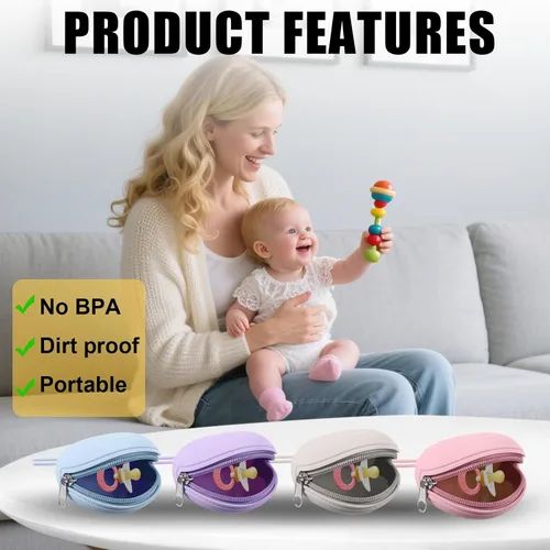 Miniatura 3 de Paquete de 2 bolsas para chupón, 2 fundas portátiles de silicona para chupetes para bebés recién nacidos, soporte de silicona para bolsa de pañales