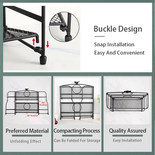 Miniatura 3 de Estante para especias de 2 niveles, soporte para botellas de condimentos, metal negro, antideslizante, plegable, para cocina, baño, encimera