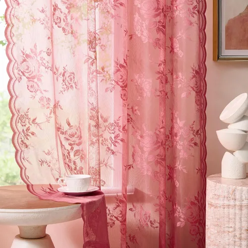 Miniatura 24 de SEEKRIGHT - 2 paneles de cortinas traslúcidas de encaje negro, cortinas góticas florales, cortinas victorianas con bolsillo para cortinero