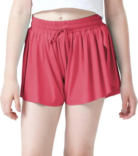 Pantalones cortos fluidos con diseño de mariposa para niñas, pantalones cortos deportivos para niños pequeños y jóvenes con forro 2 en 1 para