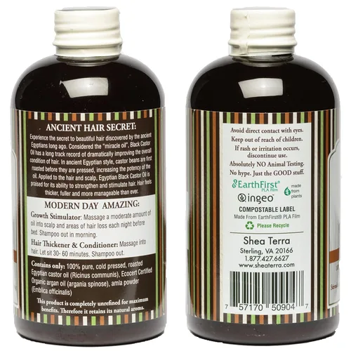 Miniatura 2 de Shea Terra Organics Aceite de ricino negro egipcio para el crecimiento del cabello, argán y alma, tratamiento natural para el cabello, 8 onzas