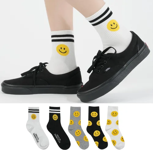 Miniatura 2 de Calcetines lindos para mujer 4-6 pares de calcetines de algodón con diseño de carácter sonriente con estampado de corazón y frutas US 6-8