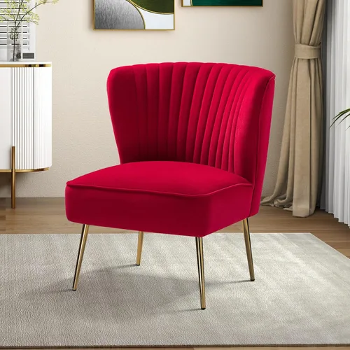 Miniatura 13 de Tina's Home Silla decorativa de terciopelo sin brazos, silla auxiliar pequeña tapizada moderna con patas doradas, cómoda y bonita silla con respaldo