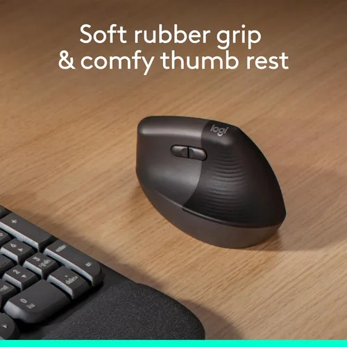 Miniatura 2 de Logitech Lift - Mouse ergonómico vertical, inalámbrico, Bluetooth o receptor USB, clics silenciosos, 4 botones, mouse inalámbrico para mano derecha