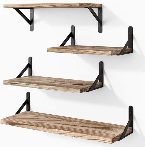 YGEOMER - Estantes flotantes, juego de 4 unidades, color negro carbonizado, multifuncionales, montaje en pared, estantes para sala de estar, baño,