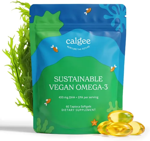 Calgee Suplemento de algas Omega 3, 450 mg de DHA y EPA, sin carragenano y sin sorbitol, cápsulas blandas veganas, probadas por terceros,